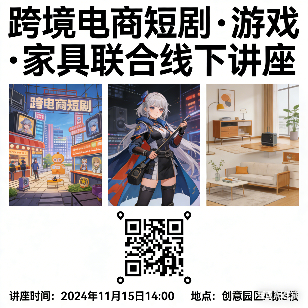 跨境电商短剧、游戏、家具线下讲座的宣传-龙门出海